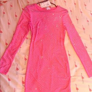 Mesh studded dress hot pink